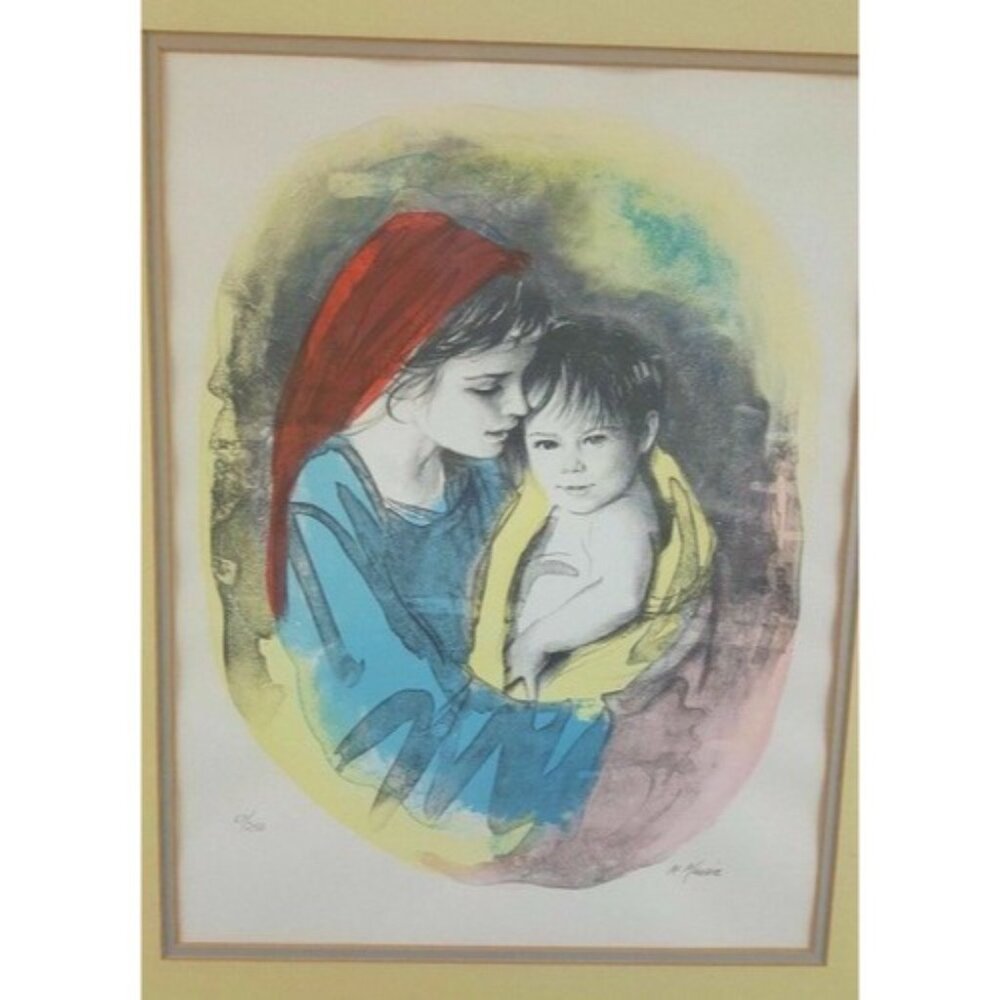 Mother And Child By M. Maurice Signed Lithograph Print #67/250 In Ornate Silver - Picture 2 of 9